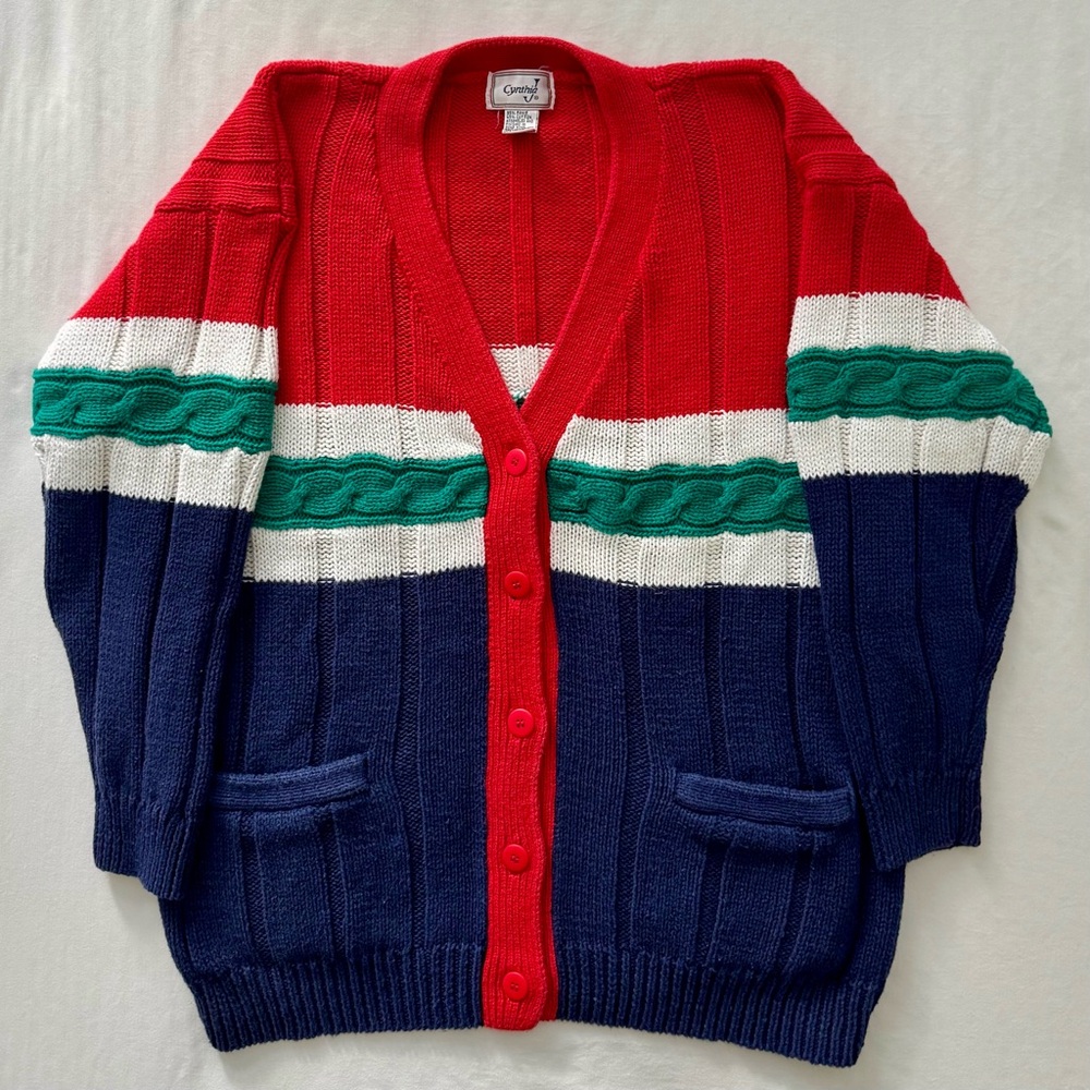 Vintage Cynthia Vibrant Red Knit Cardigan Sweater- Size 2X